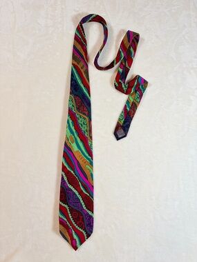 COOGI Multicolor Abstract Tie with Red, Green, Purple, Teal, Gold Accents